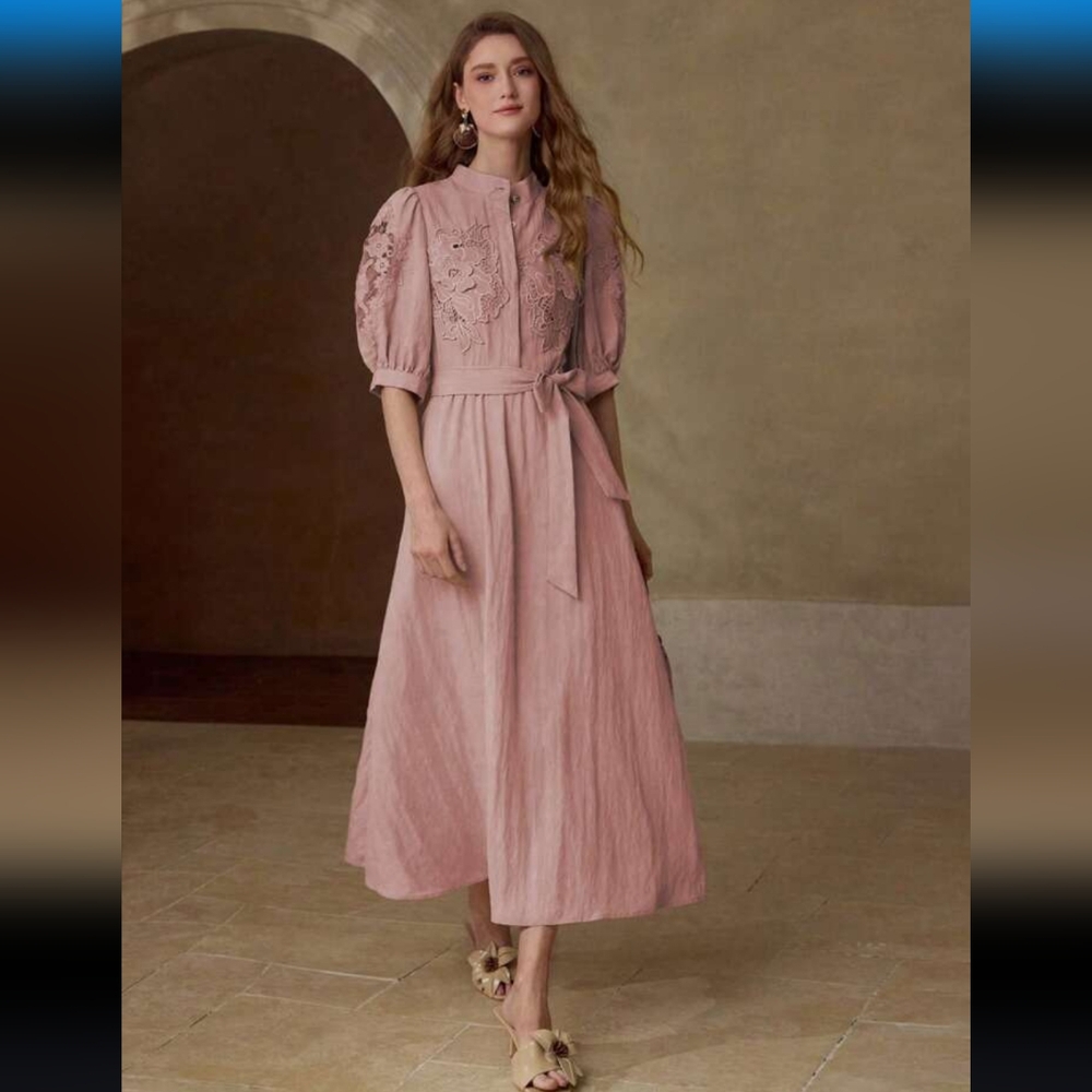 Elegant Pink Lace Detail Dress